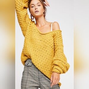 Free People  crashing waves v neck pullover loose Knit Sweater BNWOT